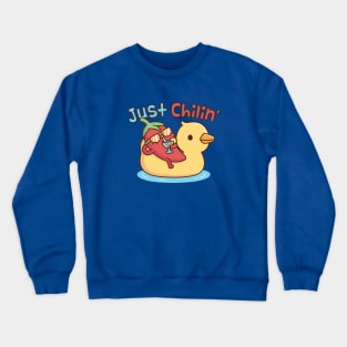 Funny Chili On Ducky Pool Float Just Chilin Pun Crewneck Sweatshirt